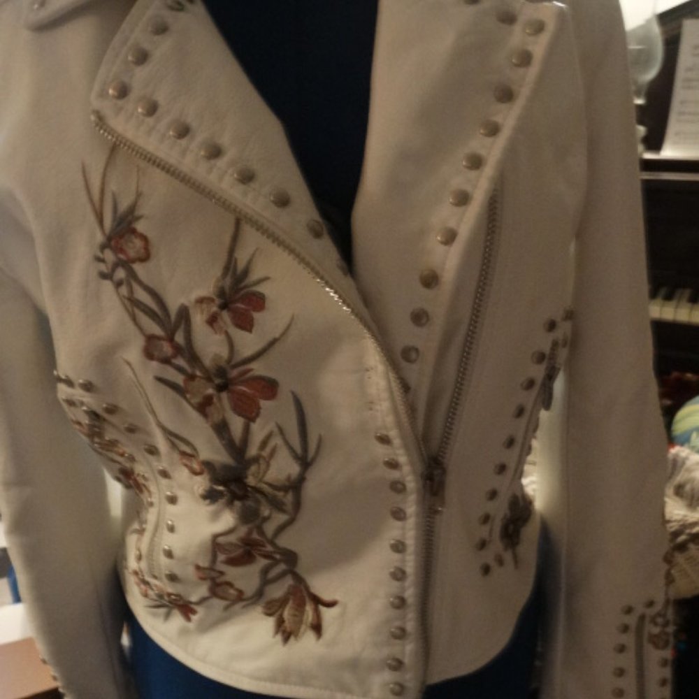Driftwood Faux Leather Brocade and Studded Jacket